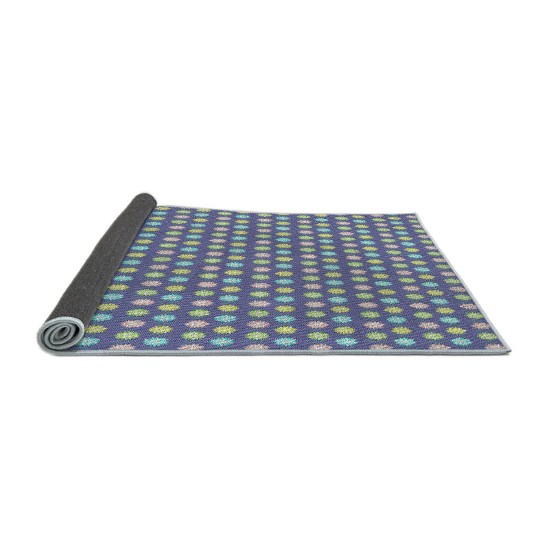 Tapis bleu/gris à motifs, Rond 5 pi