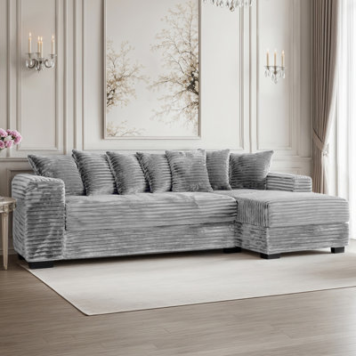 2 - Piece Corduroy Sectional Sofa Reversible Sleeper Couch with Chaise