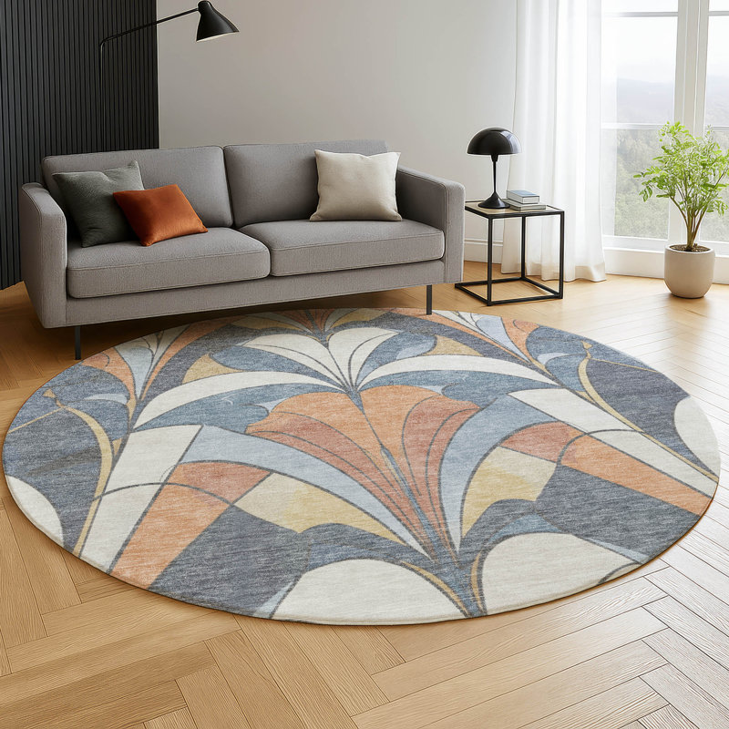 Premium Machine Washable Mayfield modern Rug, Denim, 8' Round