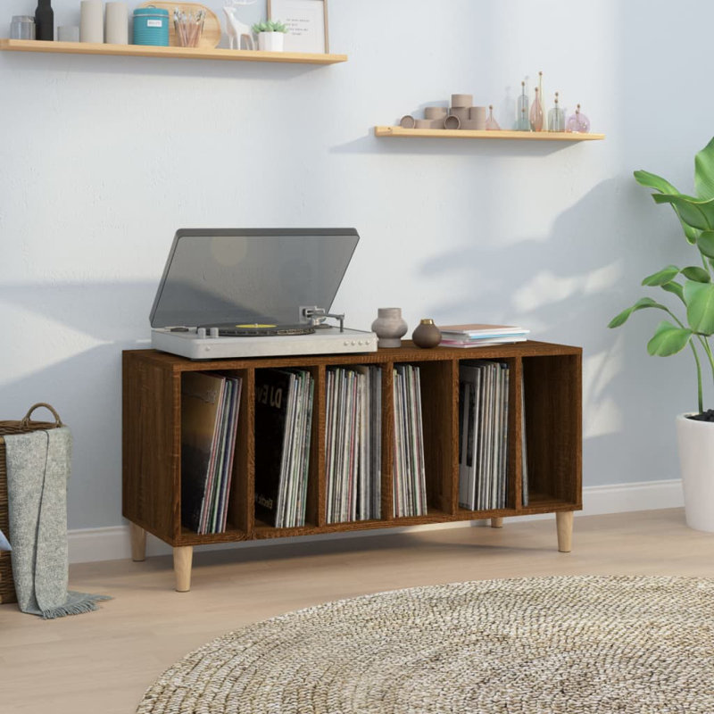 vidaXL Record Cabinet Engineered Wood, Solid Eucalyptus Wood, Brown Oak