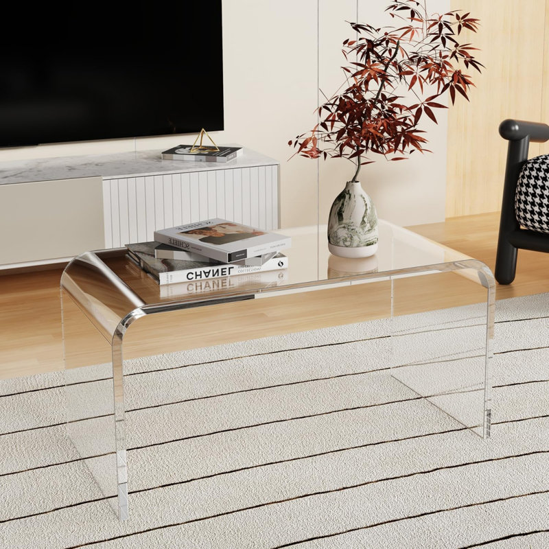 Kireina 25,6 pouces table basse italienne de luxe créative en acrylique, table d'appoint de salon, table de chevet d'étude de chambre à coucher (matériau acrylique transparent haut de gamme)