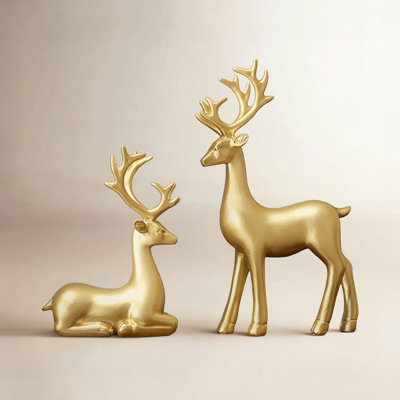 Resin Christmas Reindeer 2pcs Christmas Home Decor Statues