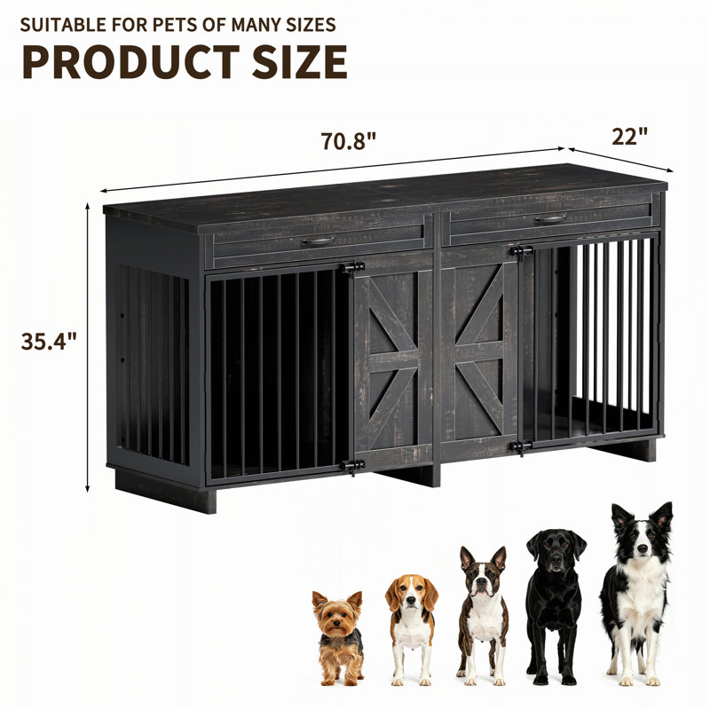 Meuble télé en forme de cage pour chien avec tiroirs de rangement et portes coulissantes de style grange