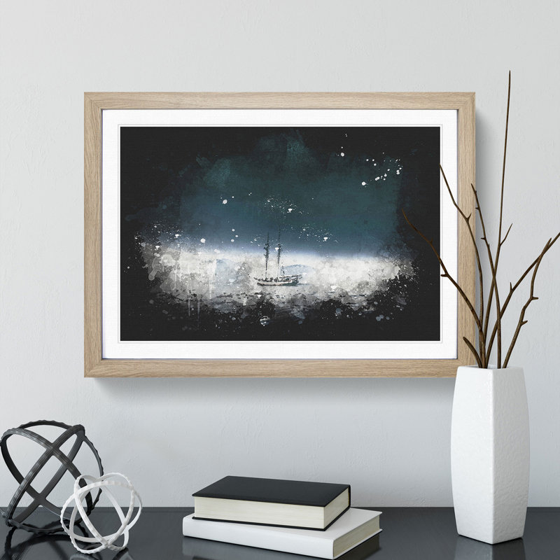Boat in the Arctic - Picture Frame Painting Print, 24cm H x 33cm W x 2cm D, Oak Framed