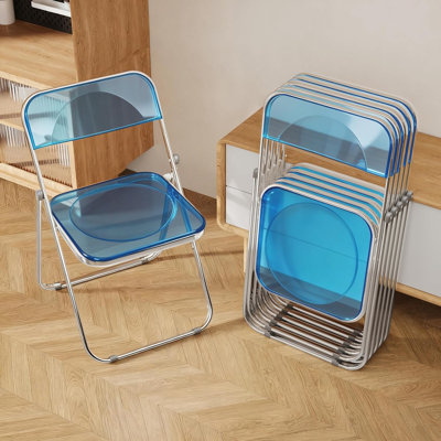 Set of 6 Acrylic Folding Chairs Space‑Saving for Home Office Party Daily Use, Blue