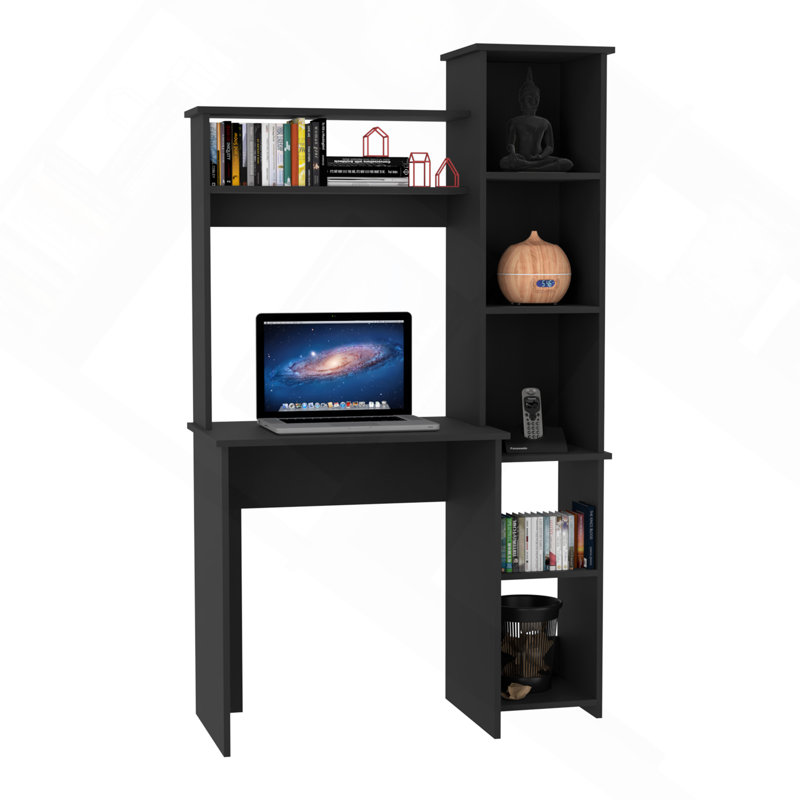Bureau d'écriture, deux tablettes supérieures, cinq casiers - noir, Noir