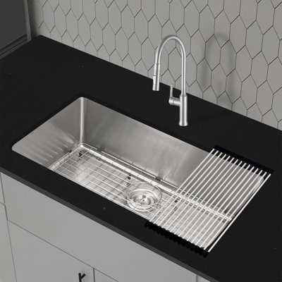 KBFmore Tight Radius 31 inch 18 Gauge Single Bowl Undermount Kitchen Sink with 4 PCs Accessories
