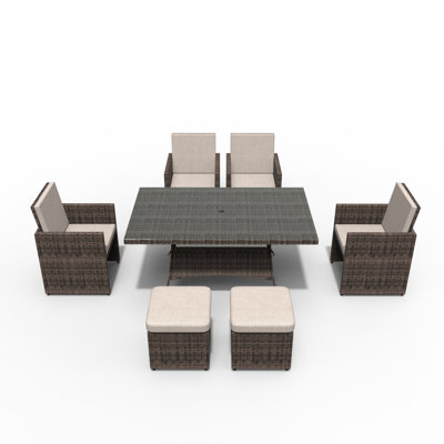 6 - Person Wicker Patio Dining Set with Rectangular Table , Cushions Included