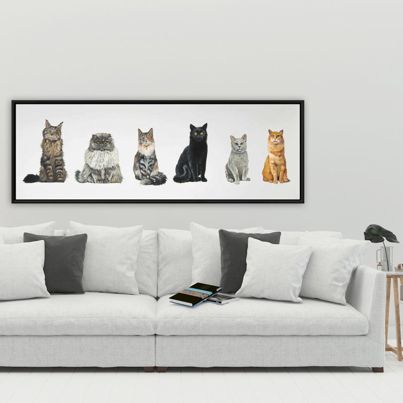 Six chats alignés sur toile