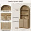 80" Boho Arched Bookcase with Rattan Doors and Adjustable Shelves-1013410635