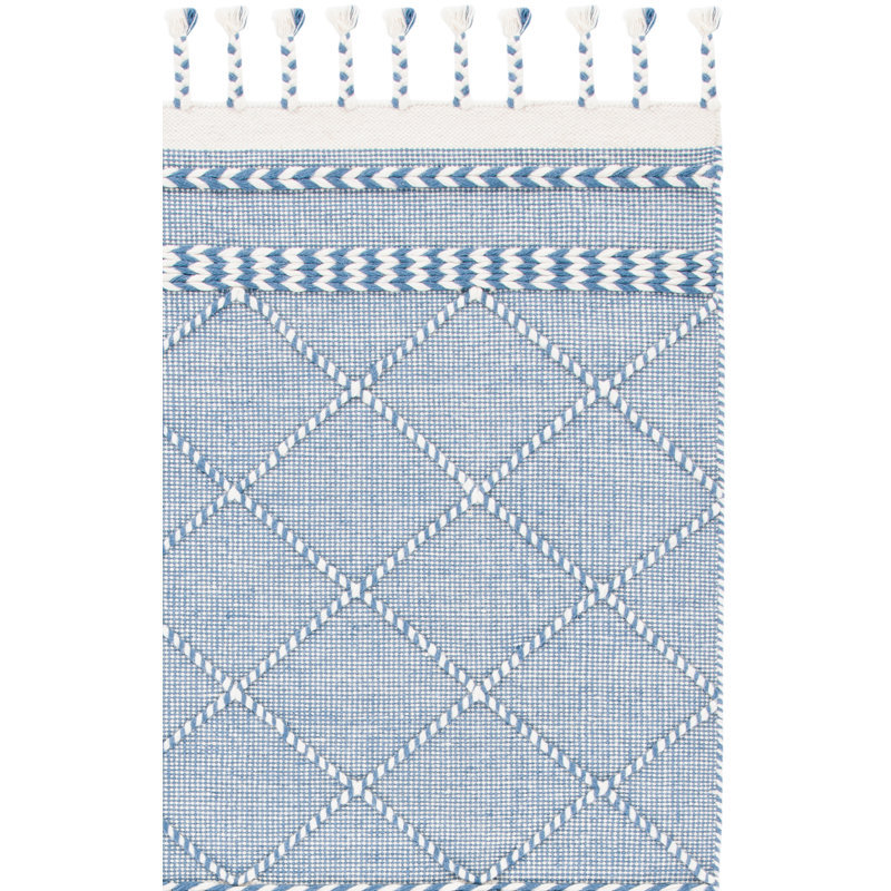 Tapis bleu clair en laine / coton tissé à la main Casablanca, Rectangle 8 pi x 10 pi