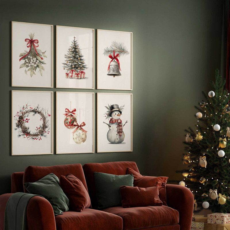 Ensemble de 6 estampes Yuletide Treasures, H 15,5 po x l 75 po, Chrome poli