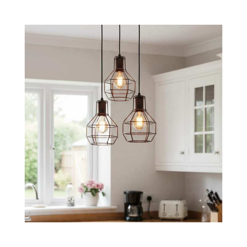 3 - Light Caged Pendant, Rustic Red