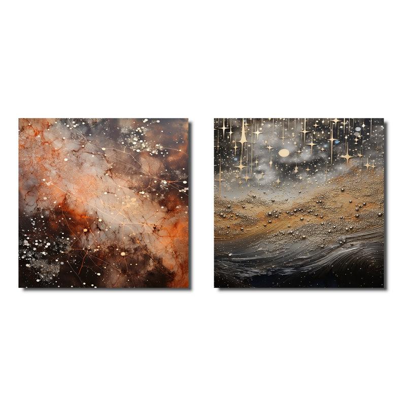 Constellation Starry - Ensemble de 2 collages abstraits carrés, H 16 po x l 33 po, Toile tendue