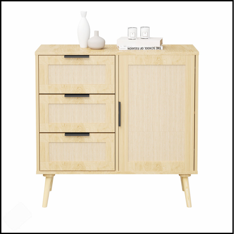 Modern Rattan Wood Dresser With Spacious Drawers And Adjustable Shelf For Versatile Storage In Any Room
