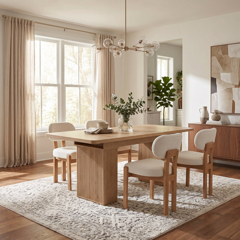 Amaia Dining Set, 5 Pieces: Table, 4 Chairs, Beige