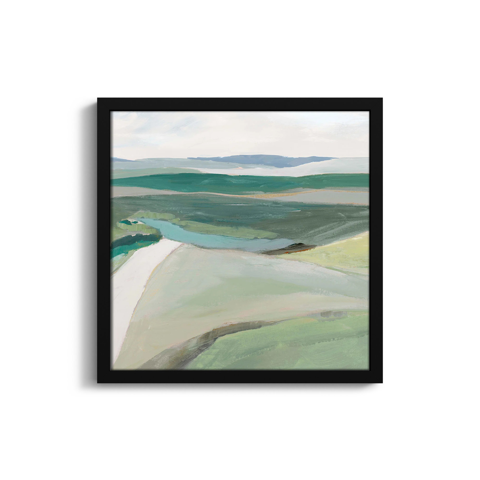 Fields Of Green II by - Single Picture Frame Print, 17" H x 17" W x 1.25" D, Satin Black Framed