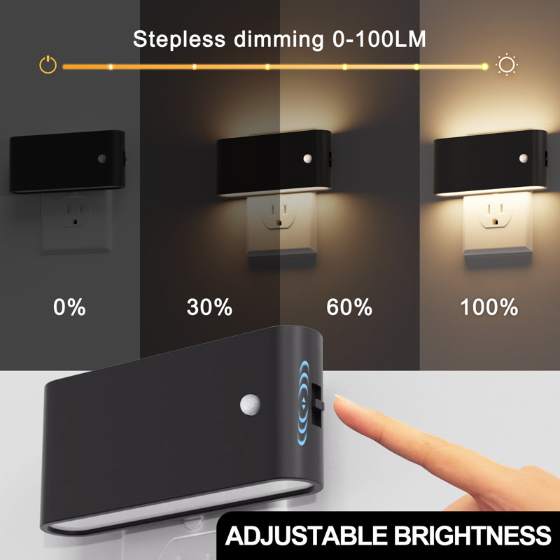 3000K Motion Sensor LED Night Light Plug Into Wall, Dimmable Nightlights Dusk To Dawn, Black