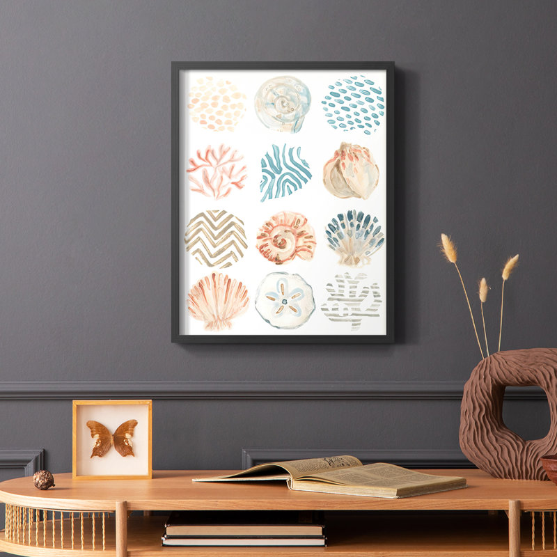 Reproduction encadrée de motifs océaniques II - bois massif, Cadre simple noir, H 10 po x l 8 po