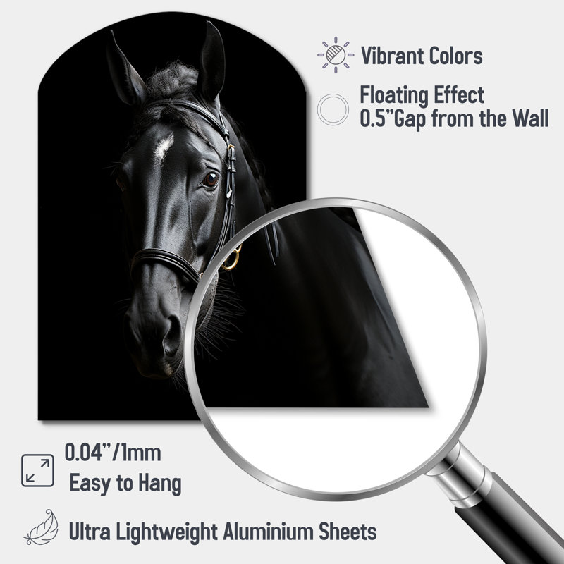 «Black and White Horse Elegance», décoration murale cheval en métal, sculpture murale asymétrique en métal, H 34 po x l 25 po