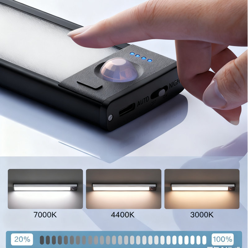 LEPOTEC 12.67Inch 60 LED 3 Colors Wireless Rechargeable Motion Sensor Cabinet Light, Matte Black