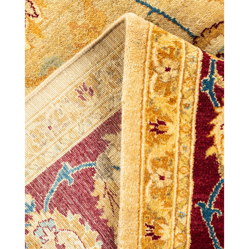 Tapis unique noué à la main jaune de 6 pi 2 po x 9 pi Nelia