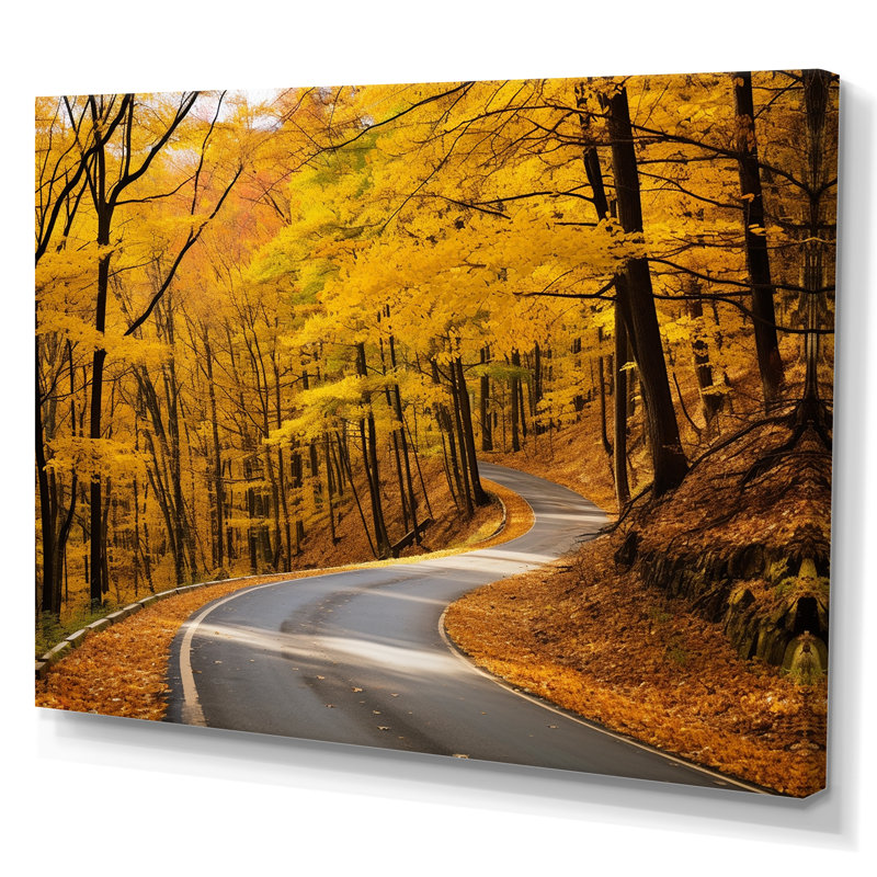 «Golden Road Into The Autumn Forest I» - art mural route, Toile tendue, H 30 po x l 40 po x P 1,5 po