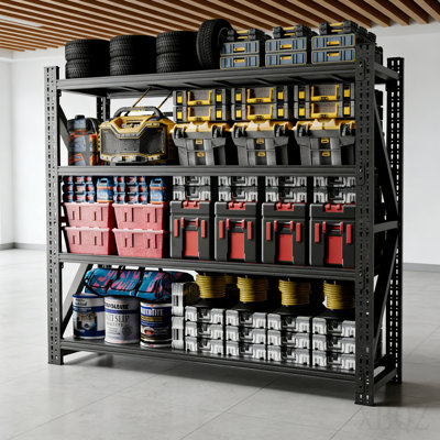 Heavy Duty Metal Adjustable Garage Shelves, 75"H x 79"W Industrial Shelving Unit 6000LBS Capacity Steel Storage Rack for Warehouse, Black