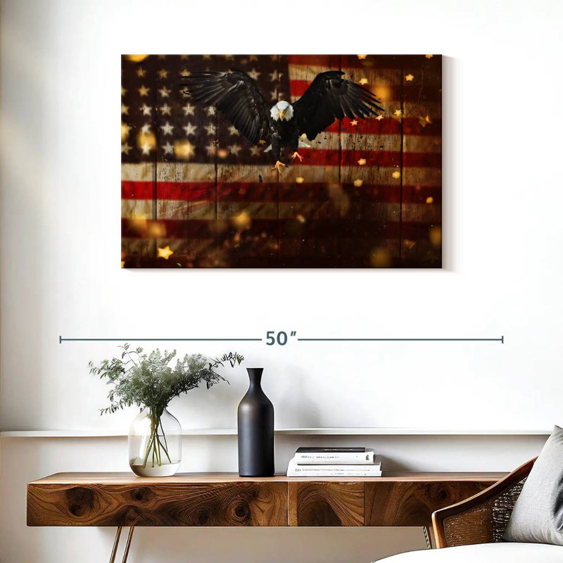 Brampt US Flag With Flying Bald Eagle, 24" H x 36" W