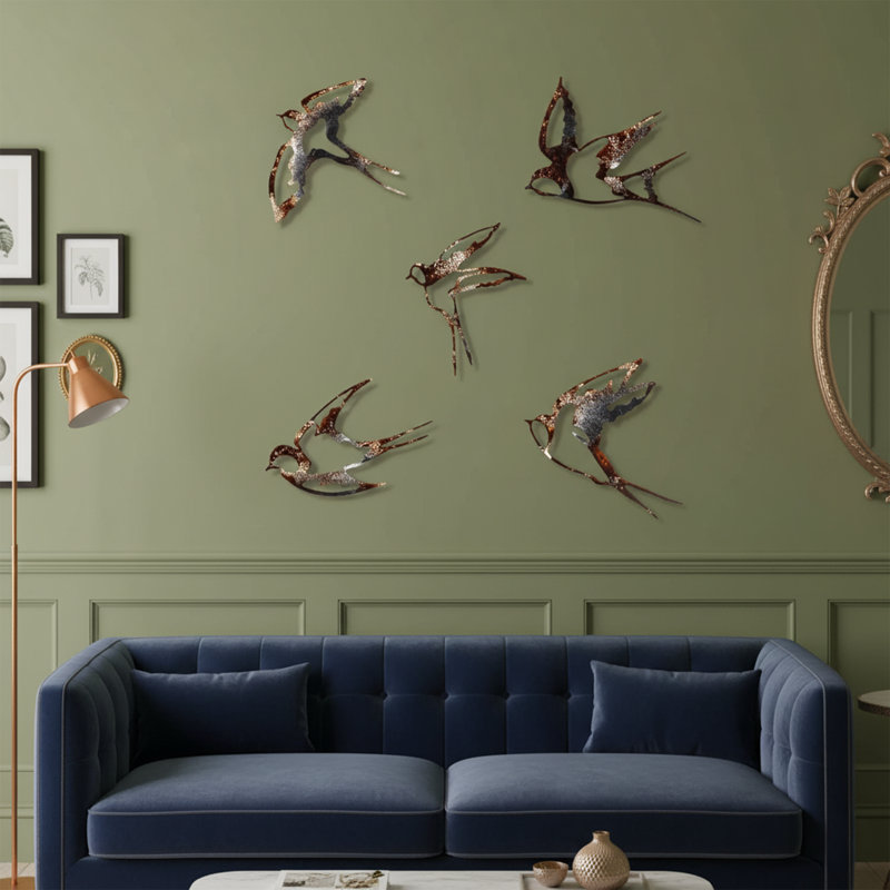5 Pieces Bird Metal Wall Decor