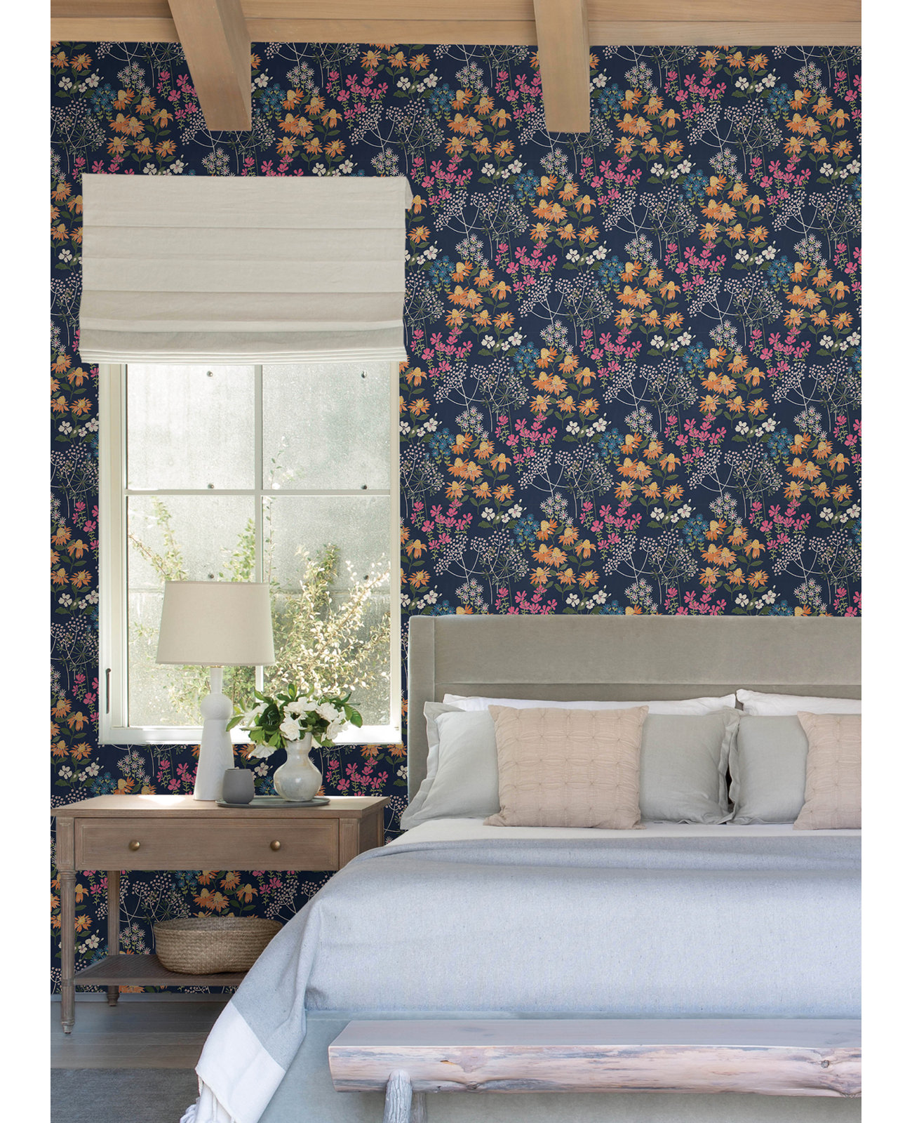 Floral Wallpaper, Navy