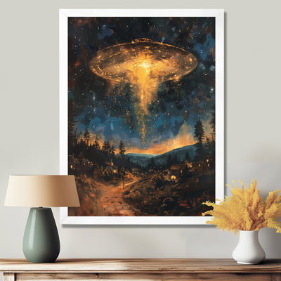 Yellow Blue Night Sky Visitor Ufos - Ufos Wall Decor