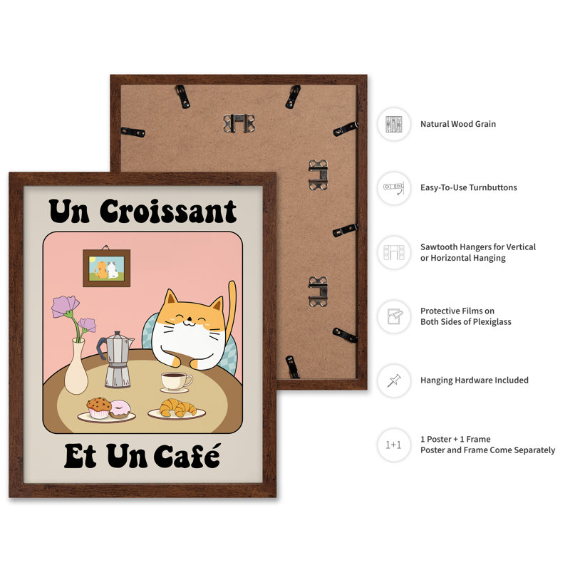 Coffee and Croissant No2, Poster, 24"H x 32"W, Brown Framed