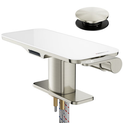 Modern Waterfall Single Hole Bathroom Sink Faucet with Pop-up Drain Assembly, Brushed Nickel