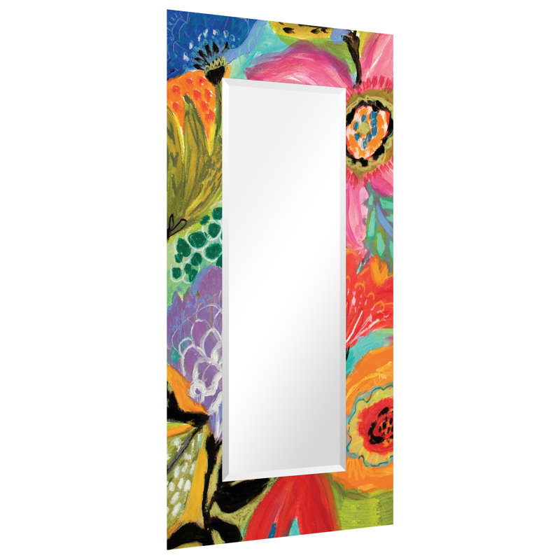 "Secret Garden Floral II" 72"x36" Colorful Rectangular Beveled Leaner Mirror on Free Floating Reverse Printed Tempered Art Glass