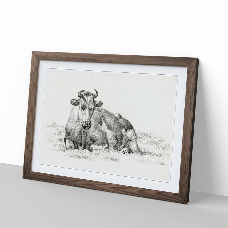 Portrait of a Cow by Jean Bernard - Picture Frame Drawing Print, 27cm H x 36cm W x 2cm D, Walnut Framed