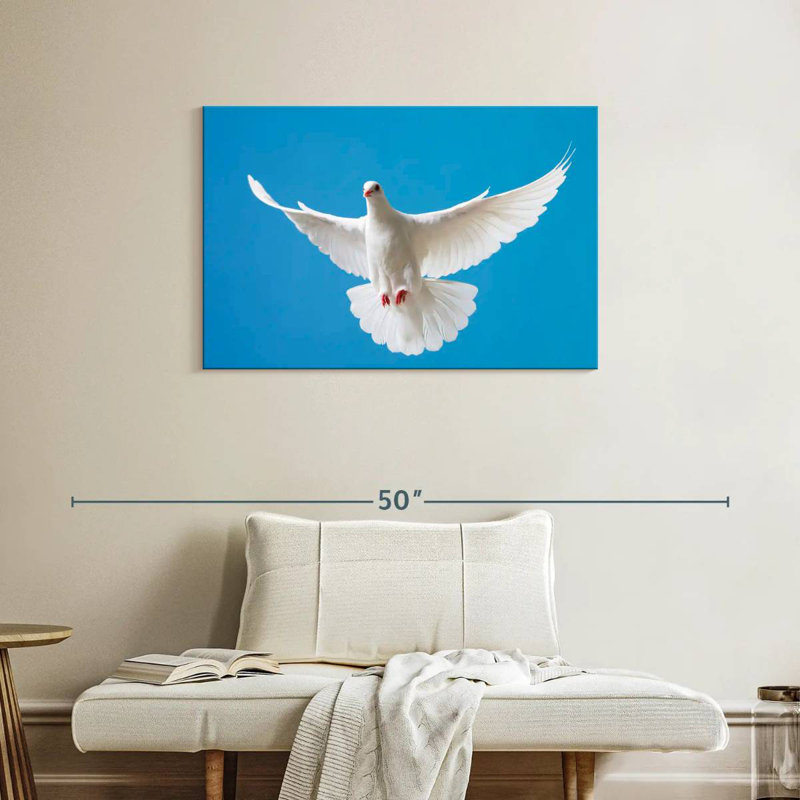 Colombe blanche Brampt volant, H 24 po x l 36 po