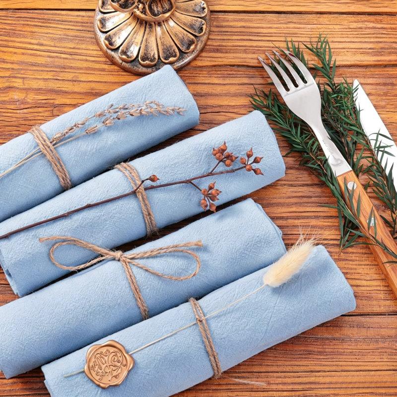 Serviette 100% coton carrée (ensemble de 4), Bleu