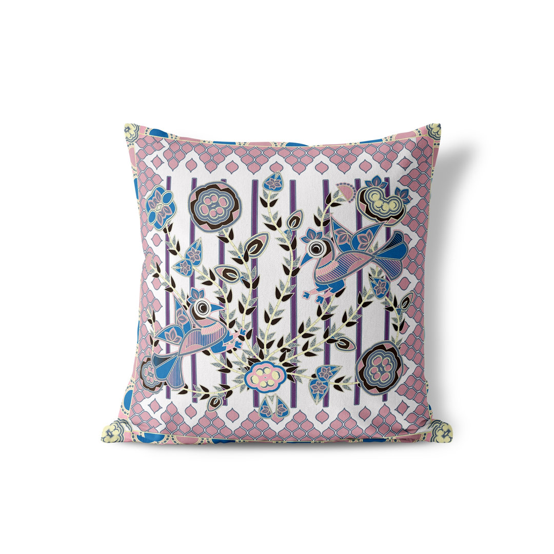 Aquatic Peacock Floral Square Cushion mit Füllung