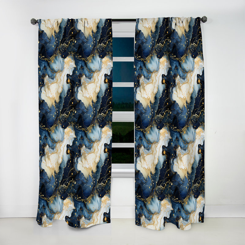 Rideau obscurcissant céleste en marbre or et bleu Celestial - 1 panneau, L 52 po x L 120 po