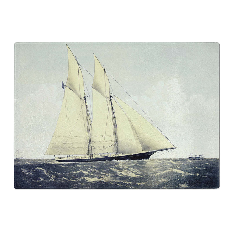 Tempered Glass R.T.Y.C. Schr. Cambria Sail Ship Chopping Board, 39 cm W x 28.5 cm L