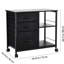 Classeur en métal noir avec 3 tiroirs en tissu non tissé et 2 tablettes ouvertes, accès rapide aux documents de bureau, mobile verrouillable en bon état pour catégoriser les petits articles, structure stable