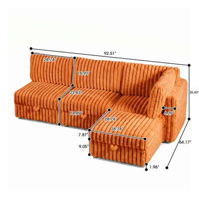 Upholstered 92.51 " Fabric Sectional