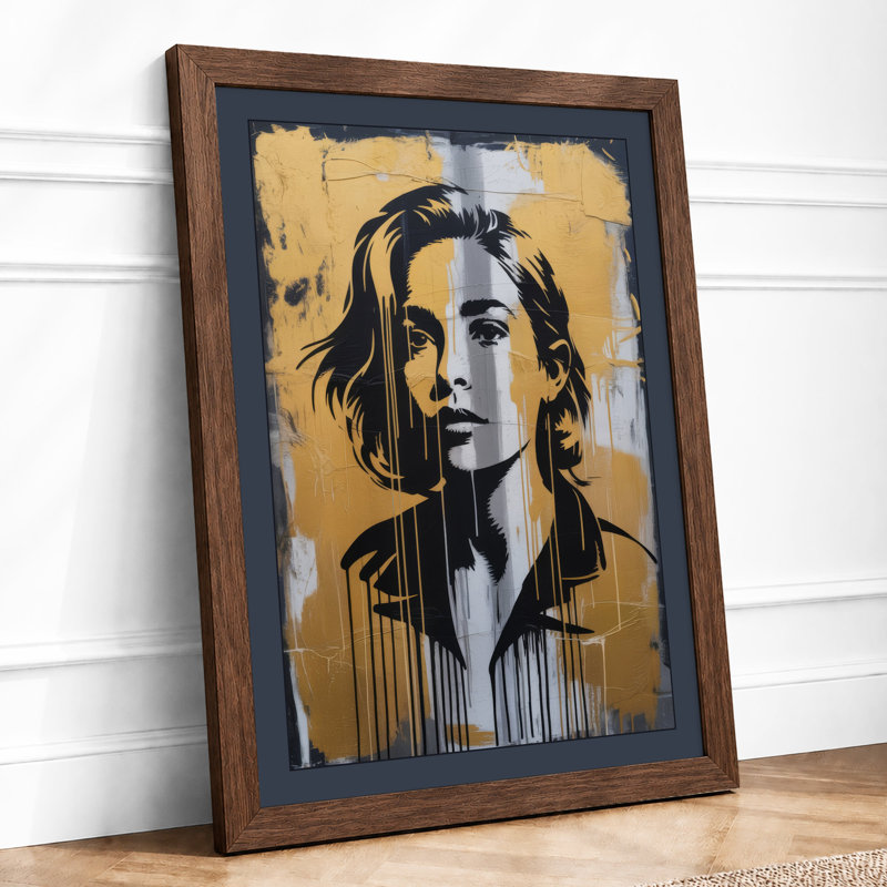 Inked Portrait Street Art - Framed Print, A2 - 59.4 x 42.0 cm, Walnut