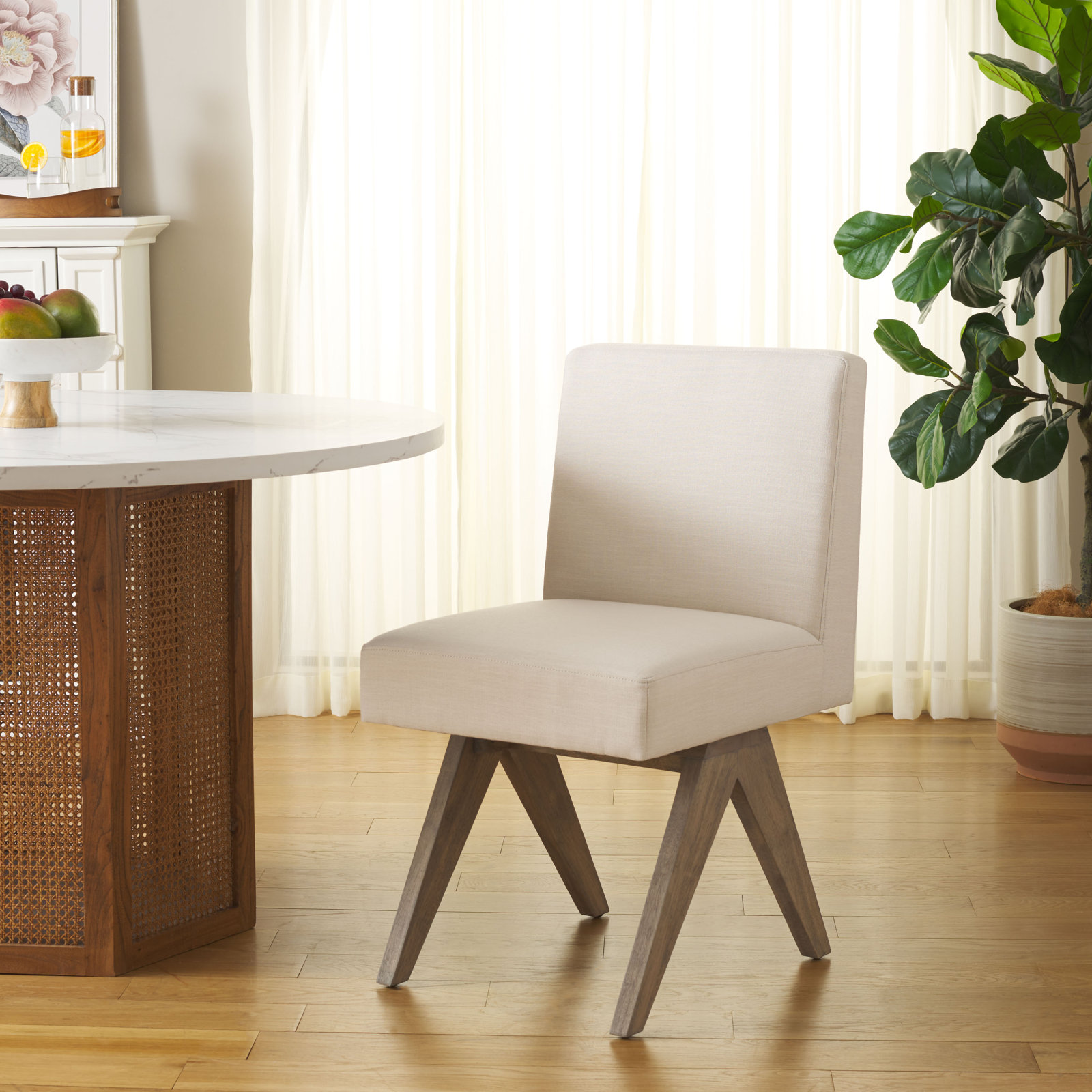 Springdale Linen Oak Parsons Dining Chair, White Washed