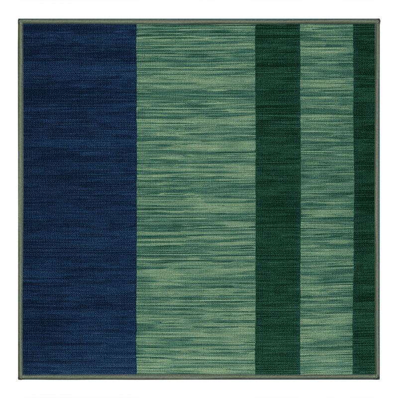 Tapis vert à rayures horizontales lavable à la machine, Carré 4 pi