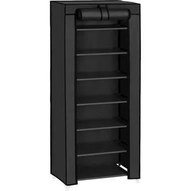 SONGMICS 7-Tier Shoe Storage Cabinet with Fabric Cover, Black