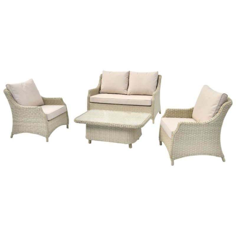 Woodchester 2 Seat Sofa with 2 Sofa Chairs & Rectangle Coffee Table - Sandstone