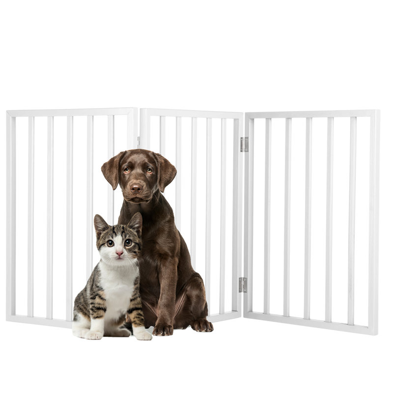 Barrière pour animaux PETMAKER – Barrière pliable autoportante à 3 panneaux 54 x 32 pouces pour chiens et chats, idéale pour les portes, les corridors et les escaliers. Installation sans perçage. Barrière en bois pour animaux de petite et grande taille.
