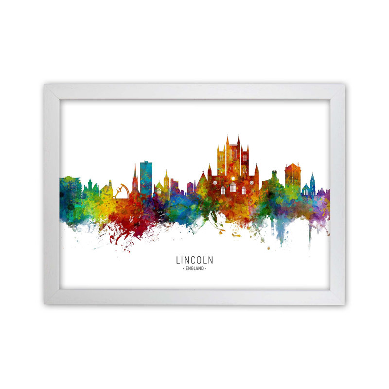 Lincoln England Skyline by Michael Tompsett - Print, 34cm H x 46cm W x 3cm D, White Framed